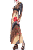 70s TORI RICHARD Honolulu Rising Sun Kimono Art To Wear Long Sleeve Maxi Dress S-M-8