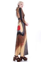 70s TORI RICHARD Honolulu Rising Sun Kimono Art To Wear Long Sleeve Maxi Dress S-M-8