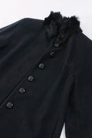Vintage Black Wool and Fur Princess Swing Coat Gothic Glamour Size M