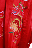 Vintage Red Silk Dragon Embroidered Kimono Duster Robe One Size Fits Most