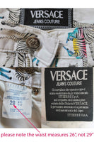 90s VERSACE Jeans Couture Rainbow Zebra Print High Waist Cotton Pants Made in Italy Size S - 26" waist