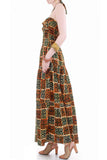 Vintage Cotton Batik Smocked Halter Maxi Boho Block Print Dress Size S-M