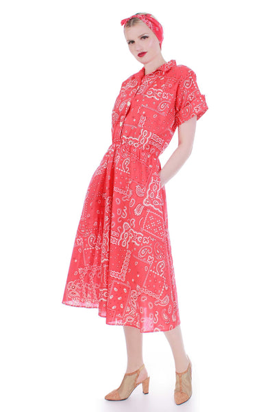 50s-vintage-red-bandana-cotton-shirt-dress-plus-size-16-xl