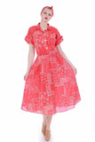 Vintage California Looks Red Bandana Cotton Fit and Flare Paisley Rockabilly Dress Made in the USA Size XL - 16 - 44" bust