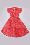 Vintage California Looks Red Bandana Cotton Fit and Flare Paisley Rockabilly Dress Made in the USA Size XL - 16 - 44" bust