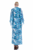 70s Vintage Blue Floral Angel Sleeve Boho Hippie Summer Caftan Empire Maxi Dress Size S 34" bust