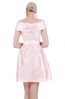 80s Shiny Shantung Pastel Pink Sequin Belted Mini Off Shoulder Party Dress XS - 2 - 25"waist