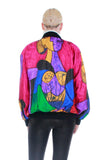 80s Vintage PICASSO Art Print Silky Pink Purple Baggy Windbreaker Jacket Size L