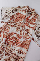 Tori Richard Textured Barkcloth Tiki Hawaiian Bell Sleeve Caftan Beige Brown Maxi Dress size s-m-7-8