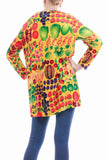 80s Colorful Fruit Crushed Velvet Colorful Yellow Velour Sweater Top Size L