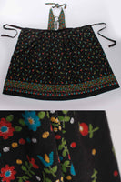 70s Floral Cotton Corset Halter Apron Maxi Dress Black Ruffle Eyelet Collar OSFA
