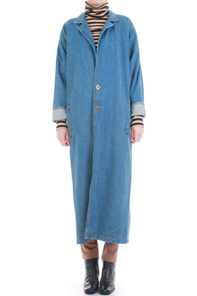 90s Long Denim Coat Oversized Duster Jacket Made in the USA Size ...
