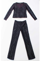 90s Betsey Johnson 2pc Shiny Purple Snakeskin Embossed Velvet Pantsuit Pants and Top Made in the USA S-XS Petite