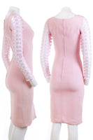 Vintage VALENTINO Night Pink Silk Sheer Mesh Striped Long Sleeve Bodycon Dress Made in Italy size XS...32-34"bust...26-27"waist...32-34"hips