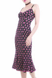 90s Betsey Johnson Crochet Knit Pink and Black Floral Stretch Bodycon Midi Dress Size S-M-8