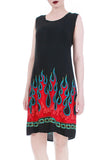 90s Flame and Chain Black and Red Print Rayon Tank Dress Women Size Medium - Large...38" bust...36" waist...42" hips