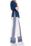 70s 2pc Miss SHAHEEN Navy Blue Batwing Top Op Art High Waist Wide Leg Pants Suit Jersey Polyester Size Small...28-31" waist