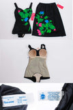 Deadstock Vintage ROXANNE Skirted Swimsuit w Matching Skirt 2pc Set Black Neon Floral NWT Women Size Small...34 C...24-27" waist skirt