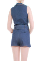 Vintage Belted Denim Romper 90s does 70s Made in the USA NWOT Womens size Medium...34-36" bust...29-32" waist...34-38" hips