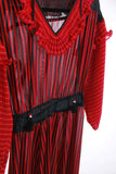 80s DIANE FREIS Ruffled Striped Red and Black Flouncy Georgette Dress Size M 29"-34" waist