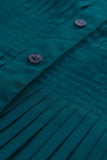 Vtg Pleated OSCAR de la Renta Silky Turquoise Blue Blouse Size Small 36" bust