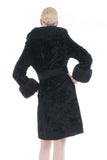 60s Black Faux Fur Shearling Collar and Cuffs Belted Princess Coat Women Size Small...36" bust...30" waist...40" hips