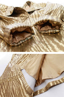 80s Gold Lamé Metallic Swing Jacket Shiny Lightweight Animal Print Coat Women's Size XL...50" bust...68"waist...120" sweep