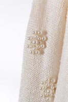 Pearl Beaded Knit Duster Sweater Long Slinky Knit Ivory 1980s Vintage Women's Size Medium Large...40" bust...40" waist