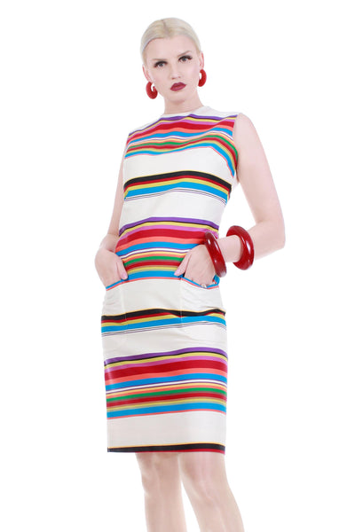 60s FLUTTERBYE Rainbow Striped Crisp Cotton Colorful Mod Retro Dress 