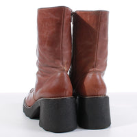 90s Chunky Platform Brown Leather Block Heel Above Ankle Boots Size US 8.5...UK6...EUR39