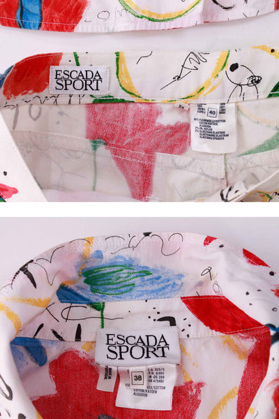 Vintage ESCADA Sport 2pc Floral Butterfly Graffiti Print Cotton