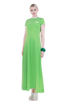 70s vintage green white striped knit maxi dress women medium