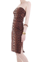 Leopard Bodycon Stretch Cotton Lycra Animal Print Strapless Mini Dress Made in the USA size small 32-36" bust