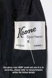 Vintage 50s KEONE Hawaii Black Cotton Wiggle Dress Women Size XXS - 0 - 32" bust