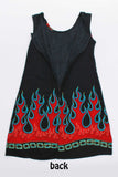 90s Flame and Chain Black and Red Print Rayon Tank Dress Women Size Medium - Large...38" bust...36" waist...42" hips