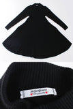 Vtg Yves SAINT LAURENT Rive Gauche Ribbed Black Wool Mini Babydoll Dress Made in France Size XS...26-33" bust...26-30" waist