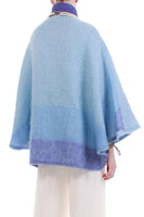 Vintage Mohair Blue Lavender Donegal Designs Batwing Cape Coat Shaggy Ombre Made in Ireland One Size Fits Most OSFM