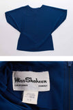 70s 2pc Miss SHAHEEN Navy Blue Batwing Top Op Art High Waist Wide Leg Pants Suit Jersey Polyester Size Small...28-31" waist