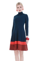 60s Mod GEOFFREY BEENE Boutique Blue Wool Knit Color Block A-Line Dress Size Small