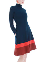 60s Mod GEOFFREY BEENE Boutique Blue Wool Knit Color Block A-Line Dress Size Small...Medium...34" bust...29" waist...38" hips