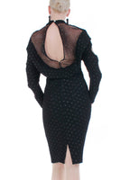 80s MAICK HAROLD Paris France Textured Bodycon Avant Garde Mesh Cutout Midi Dress Women Size Medium-Large-XL...34-40" bust...28-33"waist