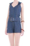 Vintage Belted Denim Romper 90s does 70s Made in the USA NWOT Womens size Medium...34-36" bust...29-32" waist...34-38" hips