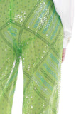 60s Green Sequin Harold Levine Semi Sheer Shiny Wide Leg High Waist Pants Mod Print Women's Size Small...27" waist...39" hips...30" inseam