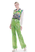 60s Green Sequin Harold Levine Semi Sheer Shiny Wide Leg High Waist Pants
