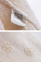 Pearl Beaded Knit Duster Sweater Long Slinky Knit Ivory 1980s Vintage Women's Size Medium Large...40" bust...40" waist
