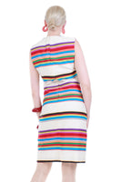 60s FLUTTERBYE Rainbow Striped Crisp Cotton Colorful Mod Retro Dress Womens Size Medium...38" bust...32" waist...36" hips