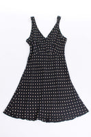 90s BETSEY Johnson Bias Rayon Black and Off White Polka Dot Mini Dress Made in the USA Size Small...Medium...34-37" bust...26-32" waist