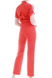 70s PHILIPPE Salvet FRANCE Orange Cotton Pink Striped Belted Mod Bond Girl Jumpsuit Women's Size xs