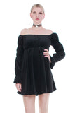 Black Velvet Peasant Babydoll Empire Waist Mini Dress 90s Vintage Boho Gypsy Goth