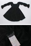 Black Velvet Peasant Babydoll Empire Waist Mini Dress 90s Vintage Boho Gypsy Goth USA Women's Size Small
